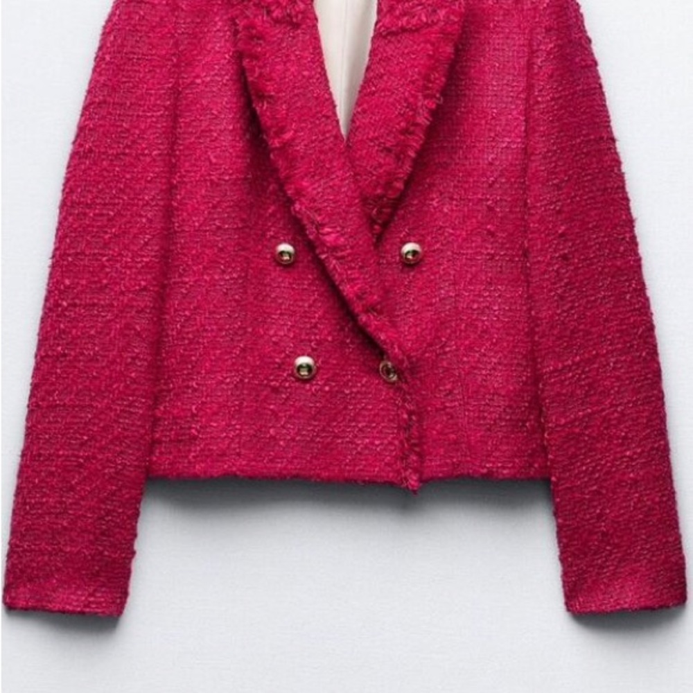 ZARA DOUBLE BREASTED FRAYED CROPPED BLAZER